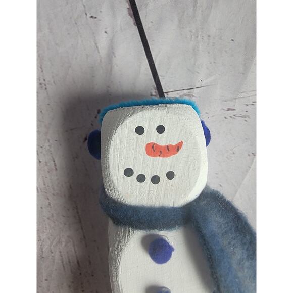Wooden Handmade Snowman Blue Scarf Winter Tiered Tray Home Decor Shelf Sitter - Picture 4 of 5